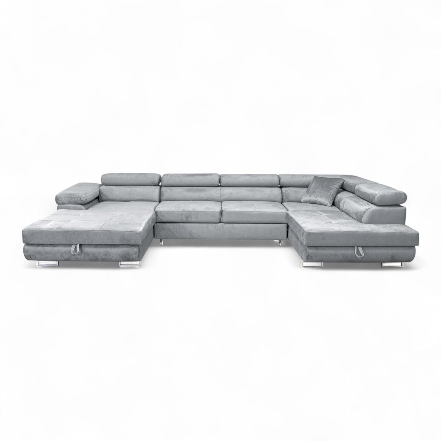 Sofiland Aller XXL U-Form Ecksofa rechts mit Schlaffunktion, Couchgarnitur mit 2 Bettkästen, Wohnzimmersofa Hellgrau MONOLITH 84, Sofa, Bettsofa