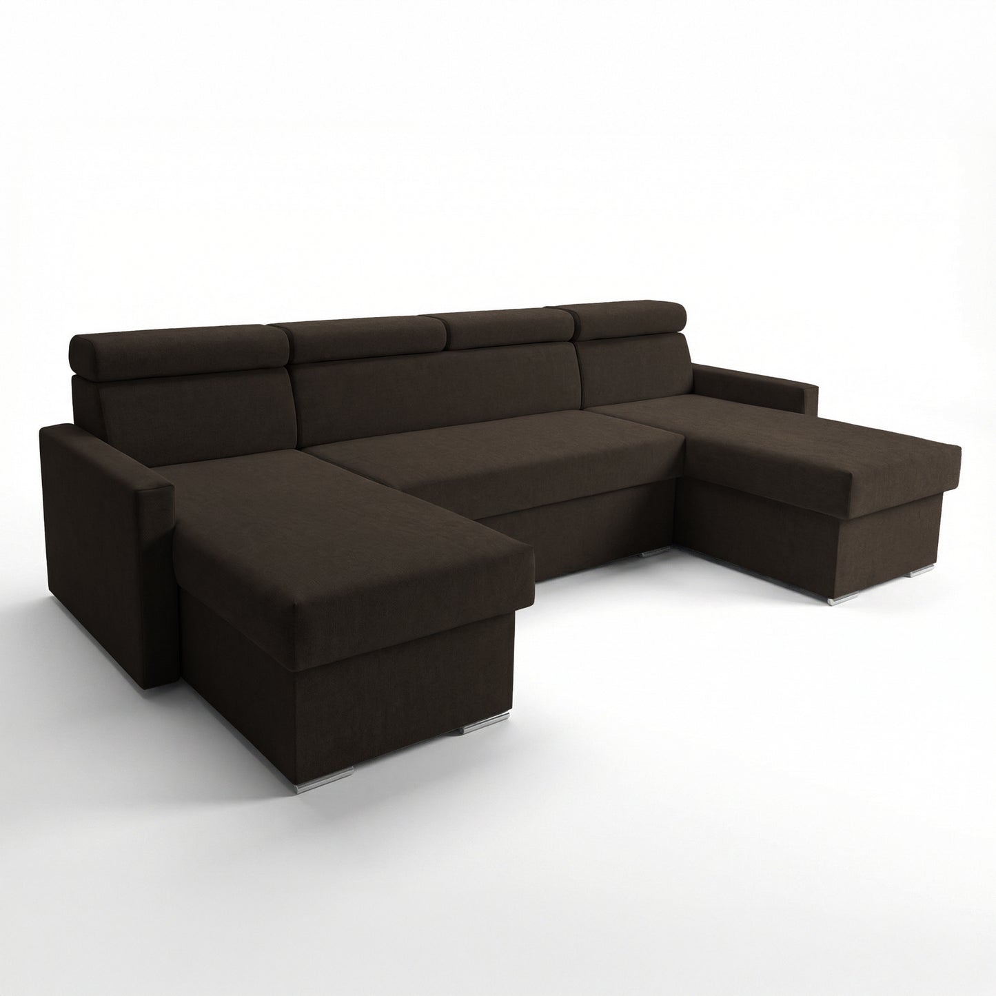 Vega U-Sofa nach Maß | Breite anpassbar | Schlaffunktion 2 Bettkästen U-Form verstellbare Kopfstützen Samtstoff Best 305x151 cm (Bronze)