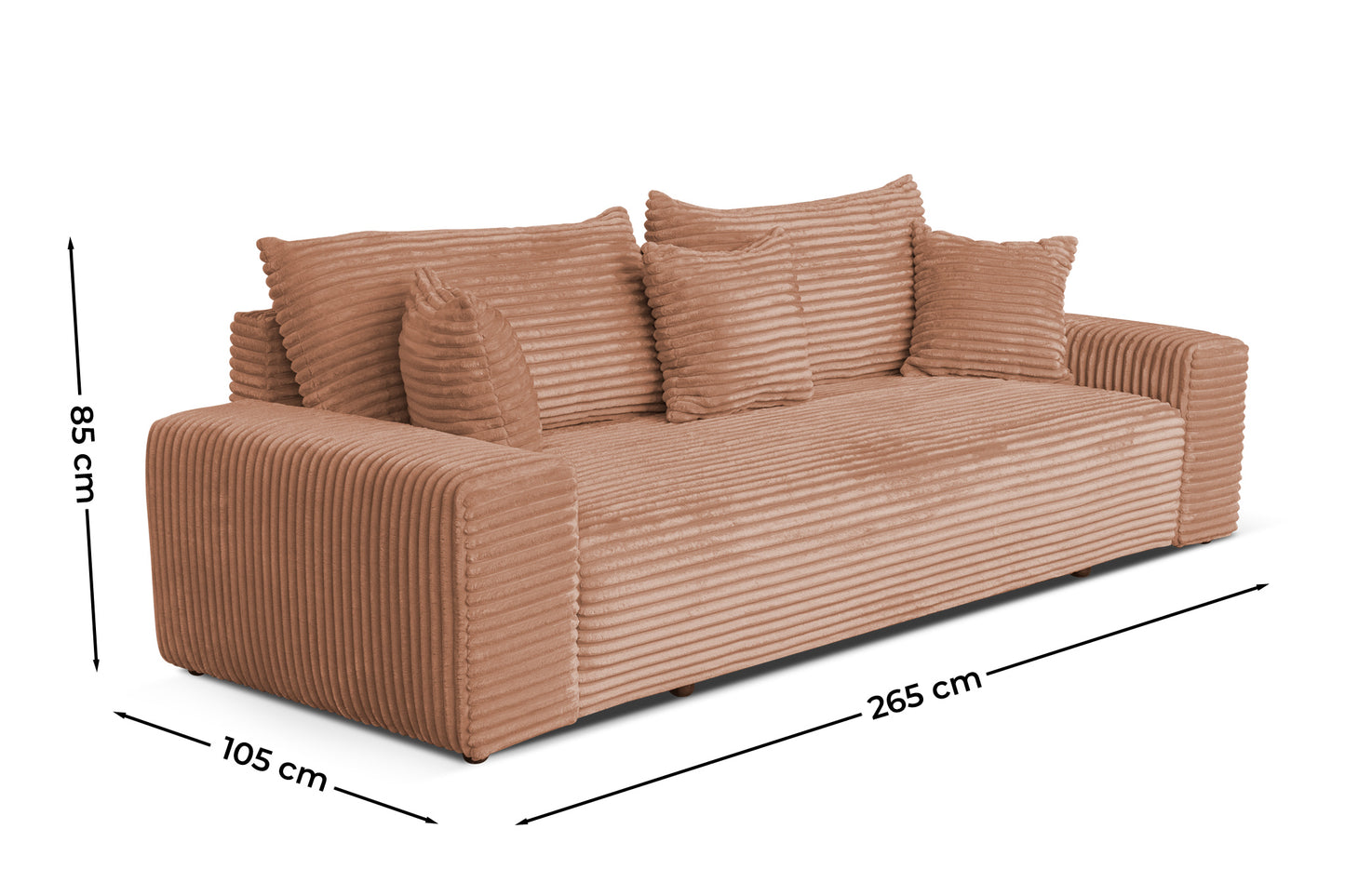 Sofa CORDO von Sofiland – Schlafsofa mit Bettkasten, Cord-Sofa 265x105 cm, Hellbraun 56