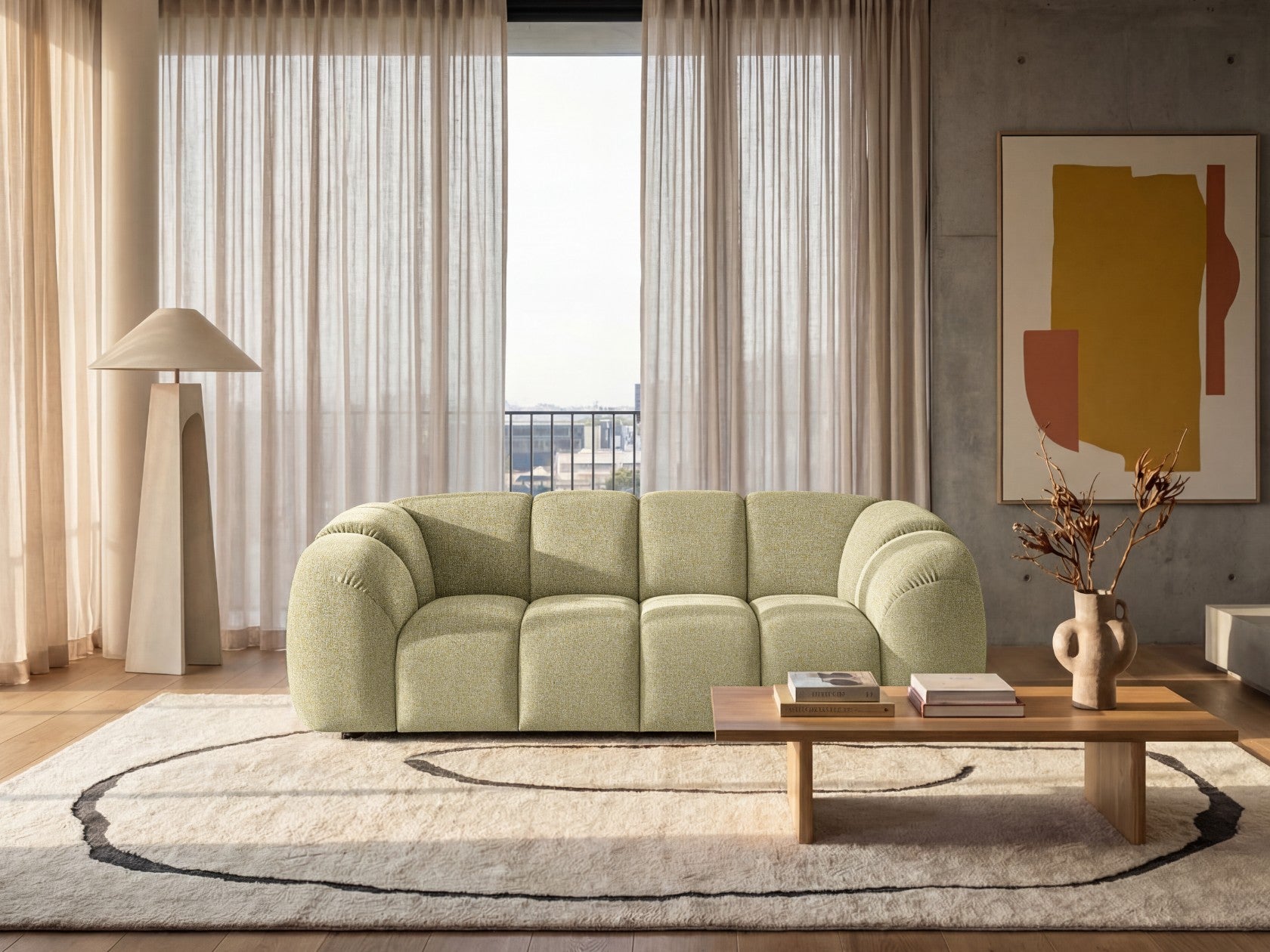 Design-Sofa MALI 3-Sitzer Stoff Puente 41 Senfgelb – Cloud Design 240cm