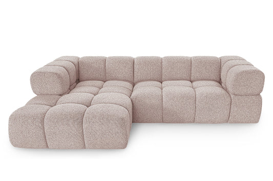 Ecksofa AVERRO 280x150 cm Puente 68 Altrosa Ottomane links – Modernes Bubble-Sofa mit weichem Chenille-Strukturstoff