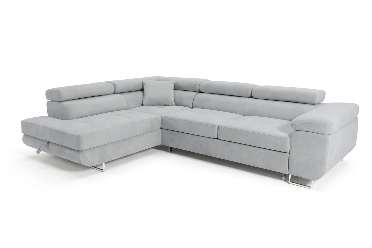 Ecksofa Luca L-Form Hellgrau Stoff Element 24 Linke Ottomane mit Schlaffunktion & Bettkasten