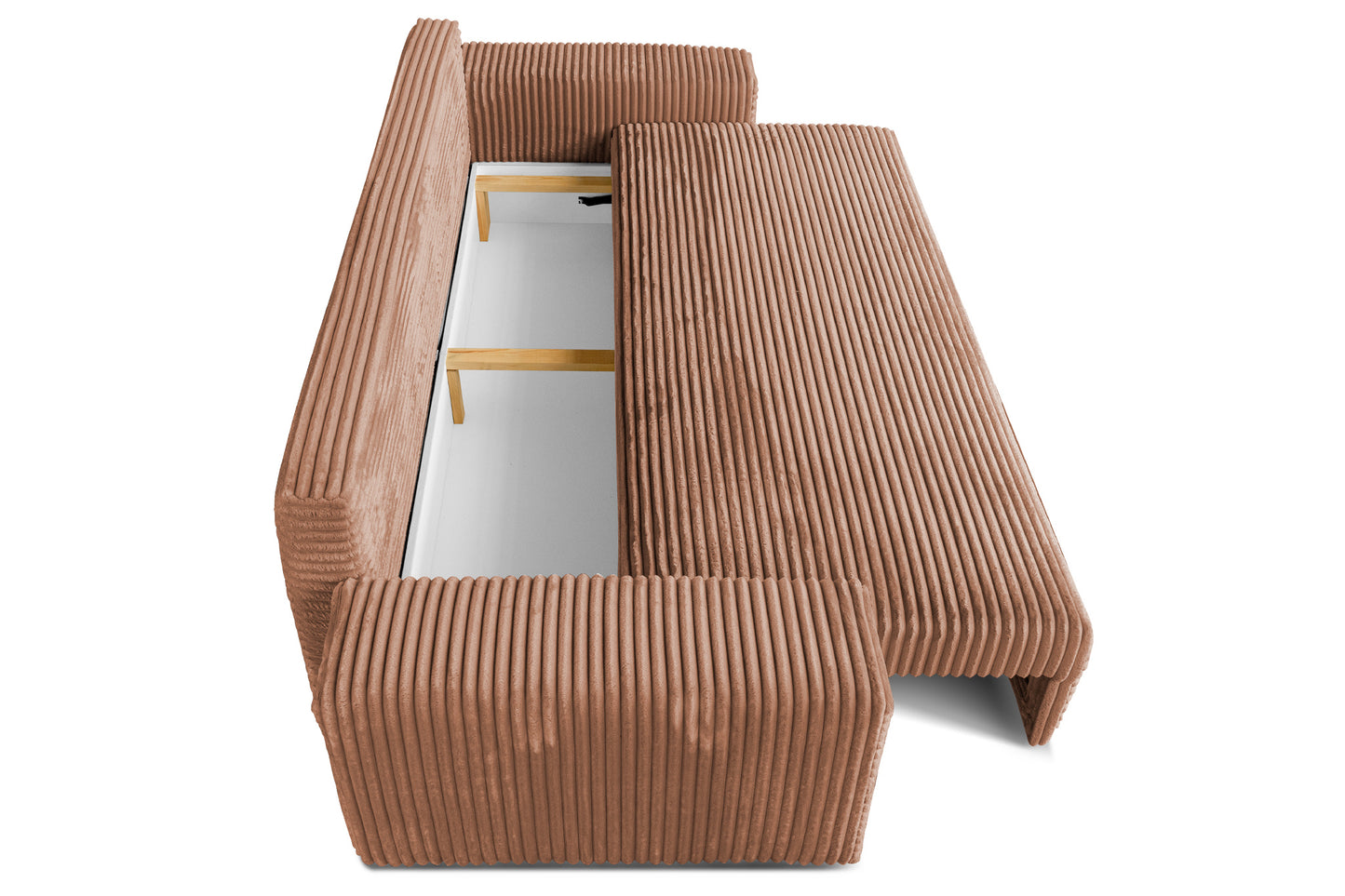 Sofa CORDO von Sofiland – Schlafsofa mit Bettkasten, Cord-Sofa 265x105 cm, Hellbraun 56