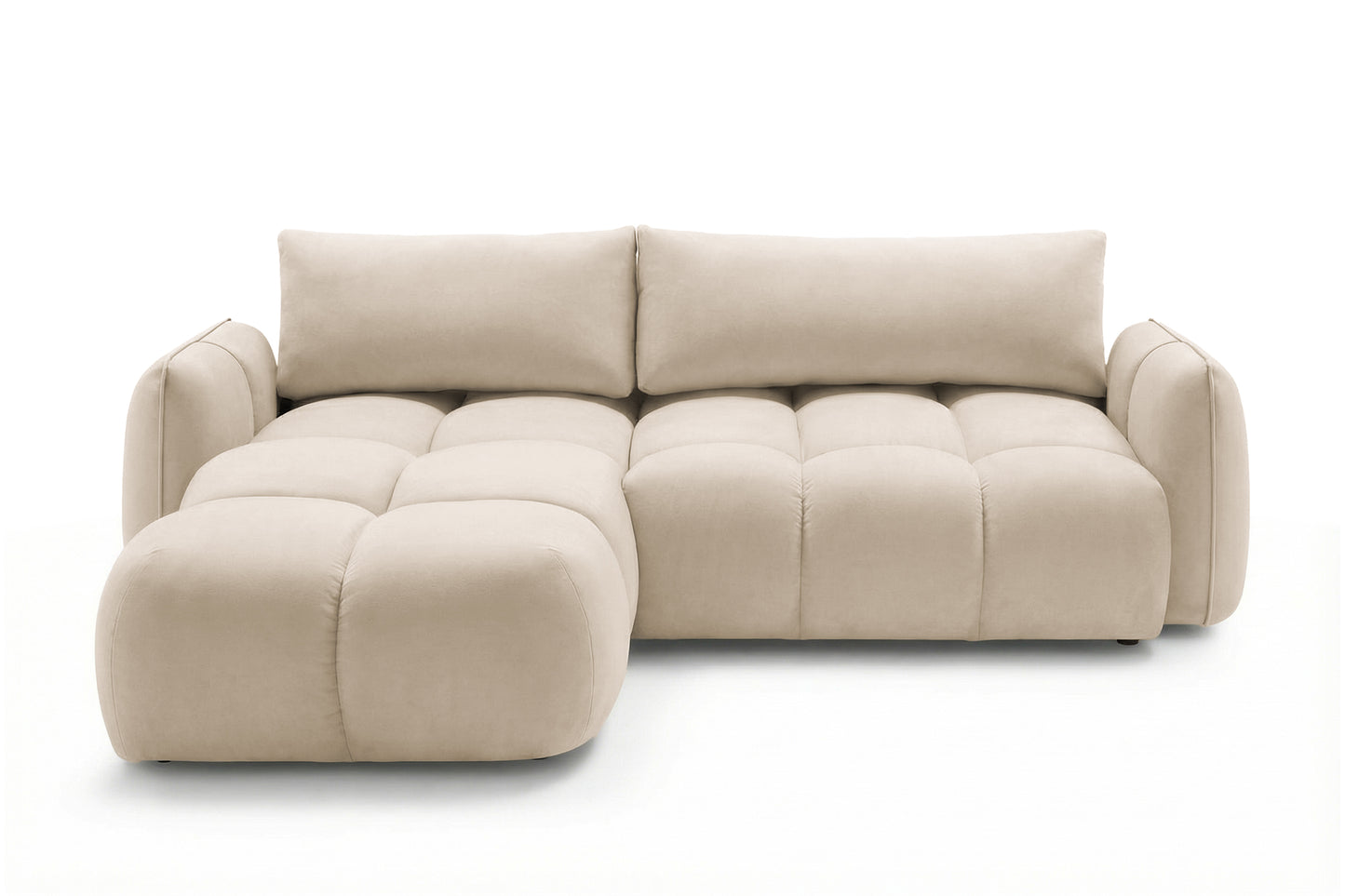 Ecksofa BELVEO mit Schlaffunktion und Bettkasten L-Form Ausrichtung Links Stoff Bluvel 22 Beige