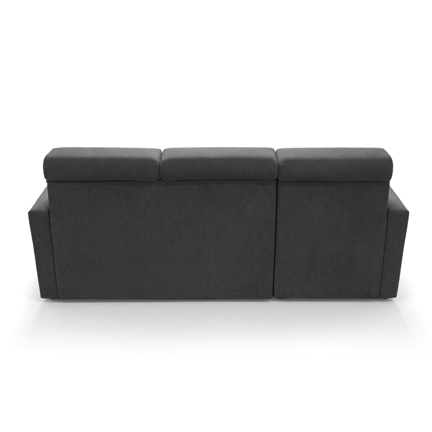 Ecksofa Vega L mit Schlaffunktion & Bettkasten – Samtstoff Best Graphit – Zero-Wall Design Wandbündig – L-Form Sofa Freistehend Graphit