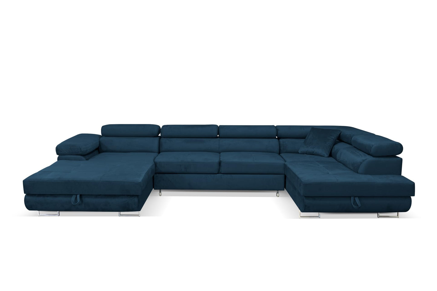 Wohnlandschaft Aller Moon U XXL-Ecksofa mit Schlaffunktion und zwei Bettkästen. (Dunkelblau, Rechts)