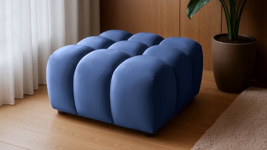 Design Sitzpouf Tondo 96x96 cm – Luxus-Hocker Samt Bluvel 86 Dunkelblau – Moderner Bubble-Look – Premium Polsterhocker mit HR-Schaum