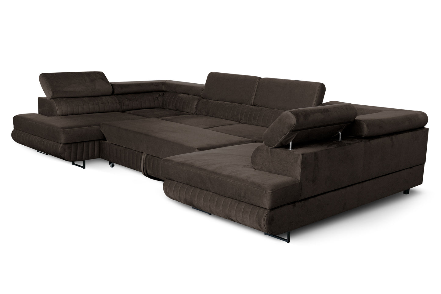 Große U-Form Schlafsofa mit Bettkasten & Agmamito Element Bezug, Dunkelbraun Magnum U Sofiland