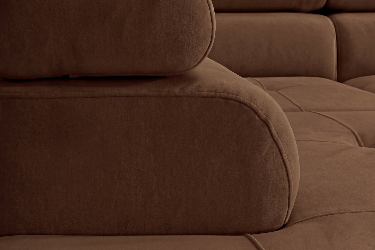 Ecksofa Luca L-Form Dunkelbraun Stoff Element 25 Rechte Ottomane mit Schlaffunktion & Bettkasten