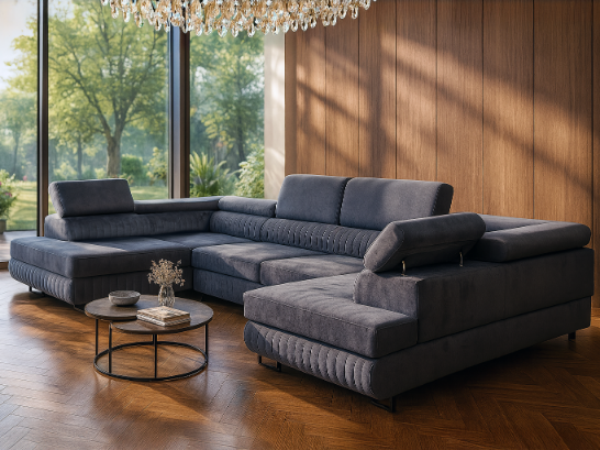 U-Form Schlafsofa Magnum Dunkelgrau  345x202 cm – Flexibles Design ohne feste Seite