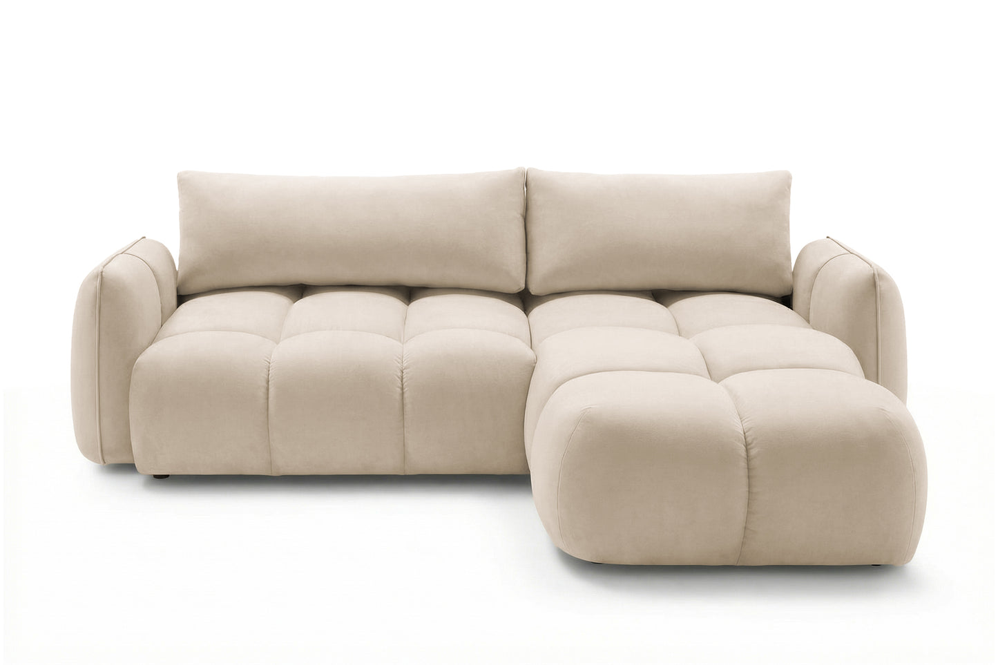 Ecksofa BELVEO mit Schlaffunktion und Bettkasten L-Form Ausrichtung Rechts Stoff Bluvel 22 Beige