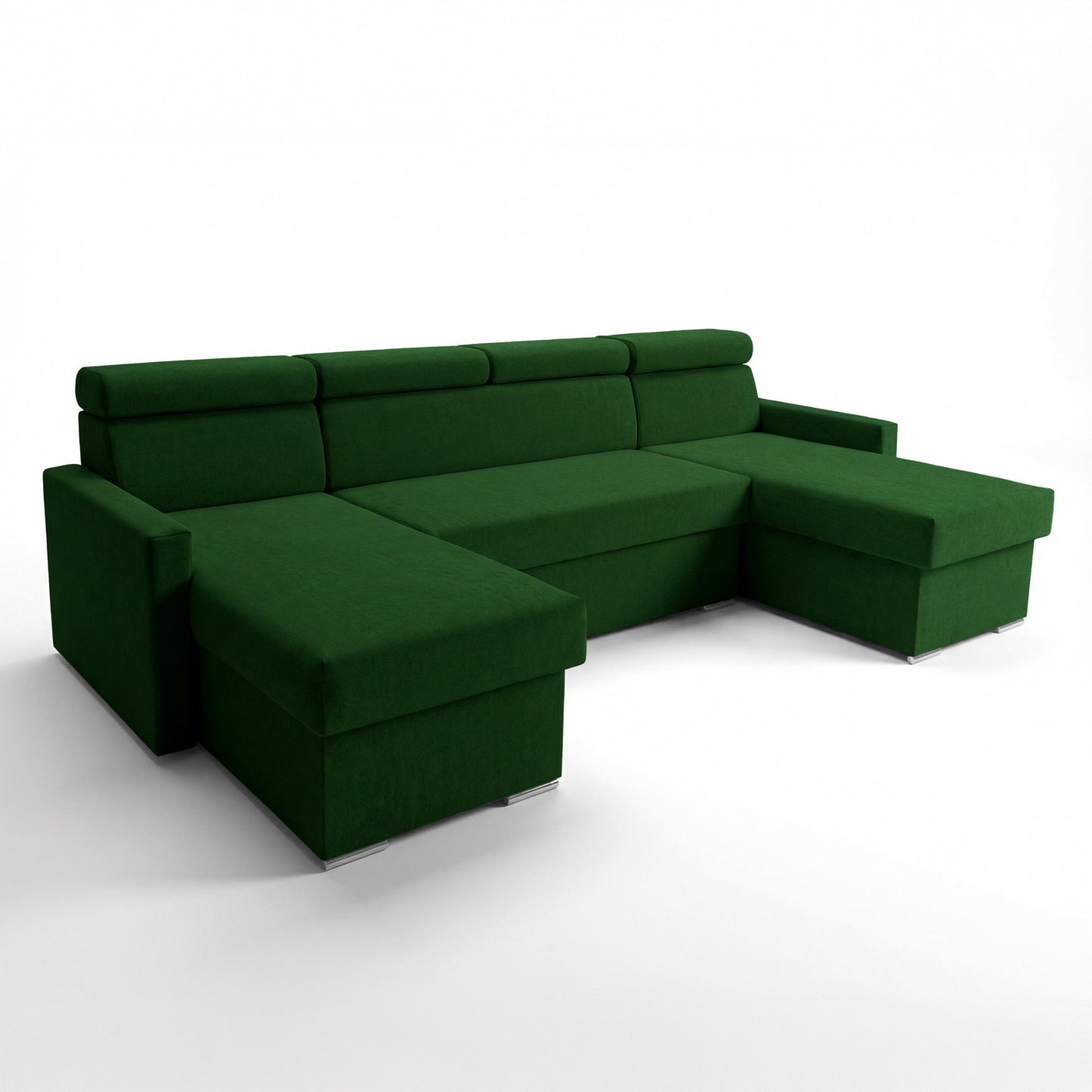 Vega U Ecksofa nach Maß | Breite anpassbar | Schlaffunktion 2 Bettkasten U-Form verstellbare Kopfstützen Samt-Stoff Best 305x151 cm (Flaschengrün)