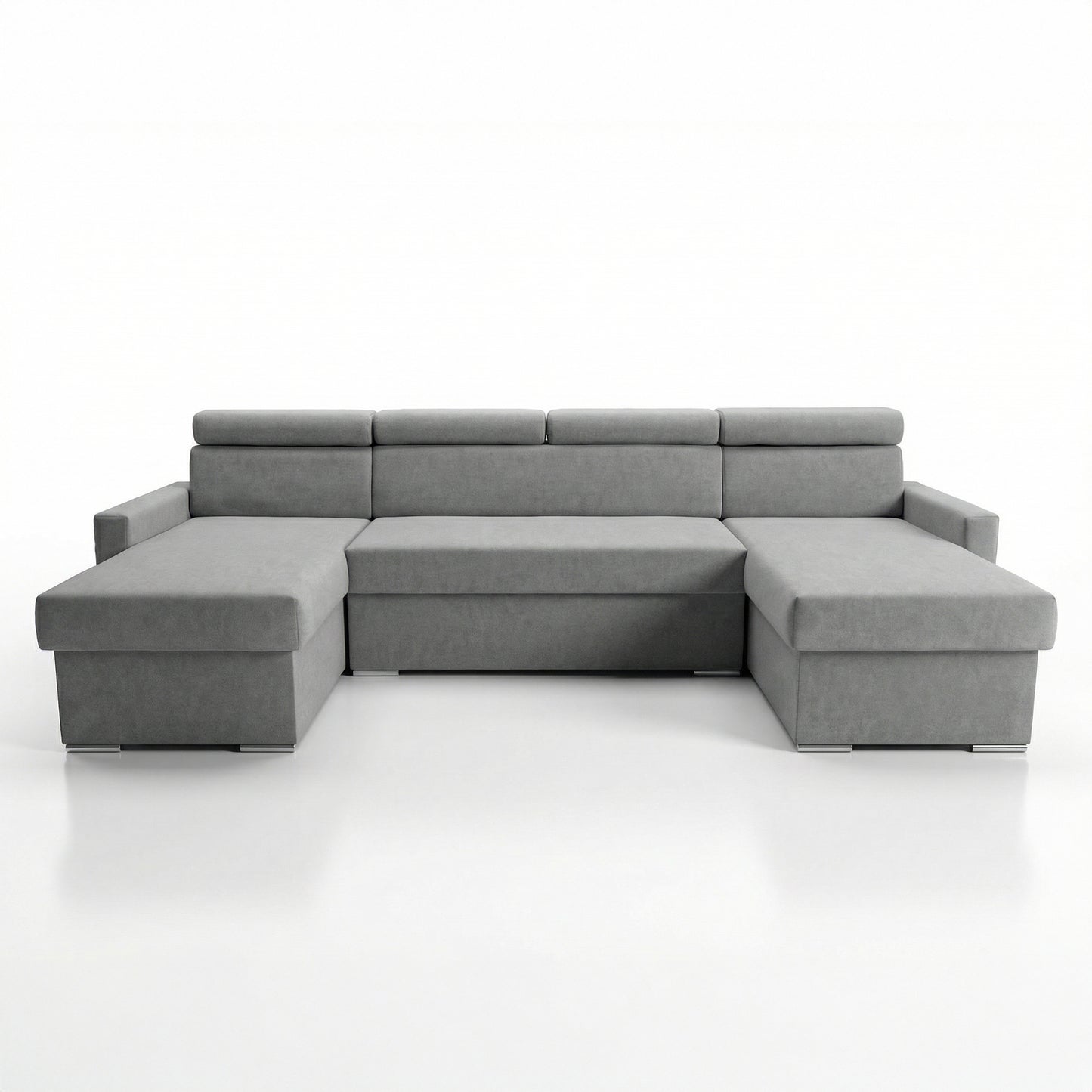 Vega U Ecksofa nach Maß | Breite anpassbar | Schlaffunktion 2 Bettkästen U-Form verstellbare Kopfstützen Samt-Stoff Best 305x151 cm (Stahlfarbe)