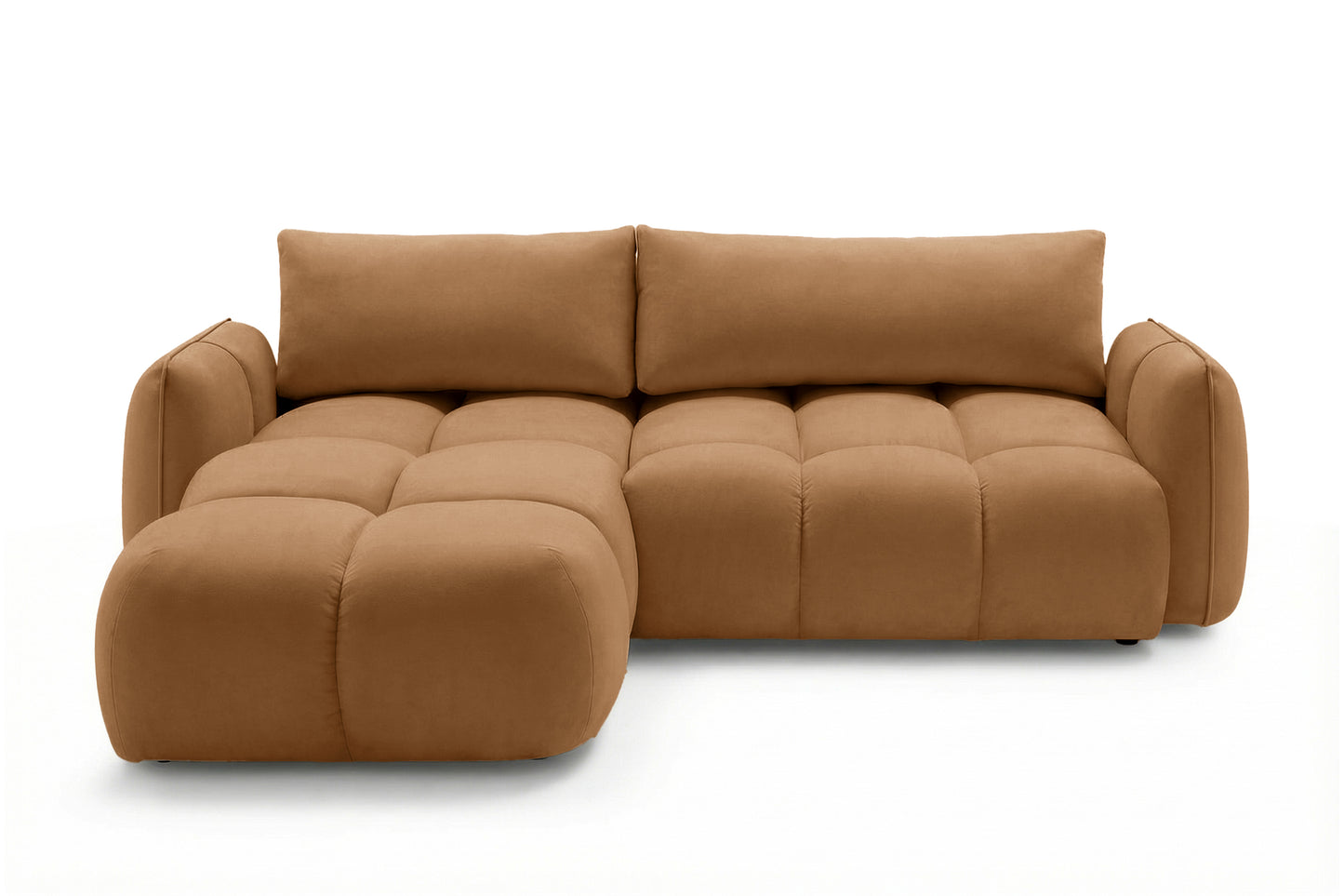Ecksofa BELVEO mit Schlaffunktion und Bettkasten L-Form Ausrichtung Links Stoff Bluvel 4215 Rostbraun