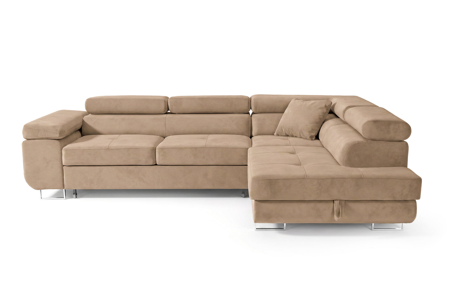 Ecksofa Luca L-Form Beige Stoff Element 06 Rechte Ottomane mit Schlaffunktion & Bettkasten