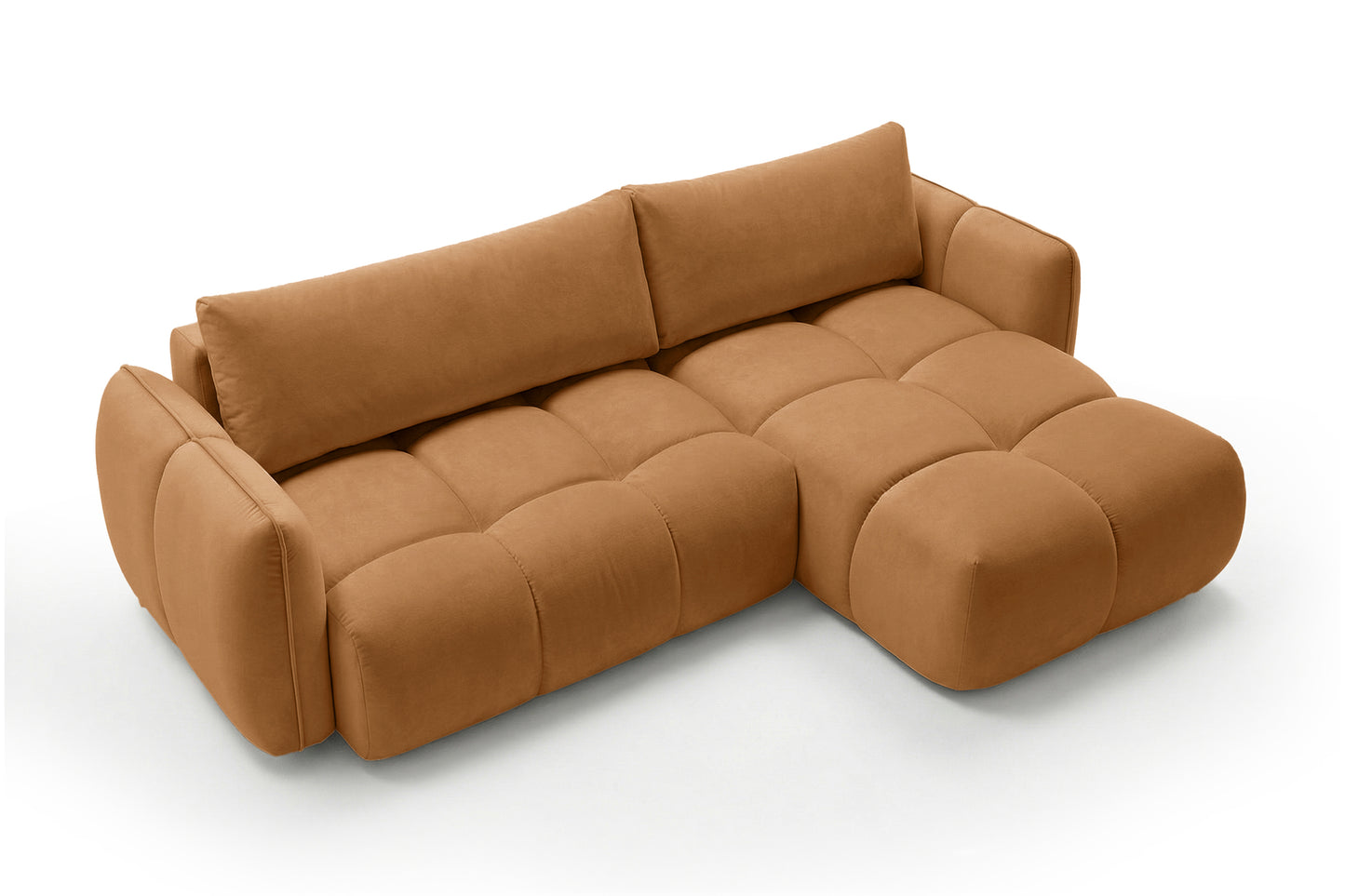 Ecksofa BELVEO mit Schlaffunktion und Bettkasten L-Form Ausrichtung rechts Stoff Bluvel 4215 Rostbraun