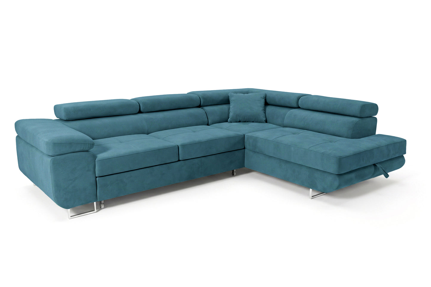 Ecksofa Luca L-Form Türkis Stoff Element 14 Rechte Ottomane mit Schlaffunktion & Bettkasten