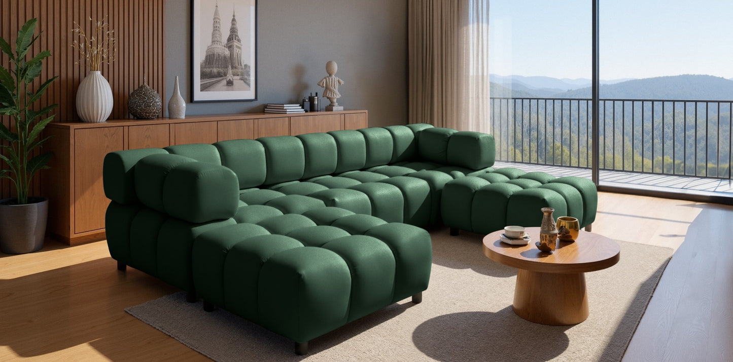Exklusive Wohnlandschaft Tondo U 192x288 cm – Designer-Sofa Samt Bluvel 78 Dunkelgrün – Modernes Bubble-Design & HR-Schaum Komfort