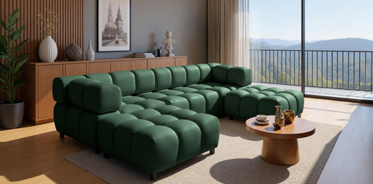 Exklusive Wohnlandschaft Tondo U 192x288 cm – Designer-Sofa Samt Bluvel 78 Dunkelgrün – Modernes Bubble-Design & HR-Schaum Komfort