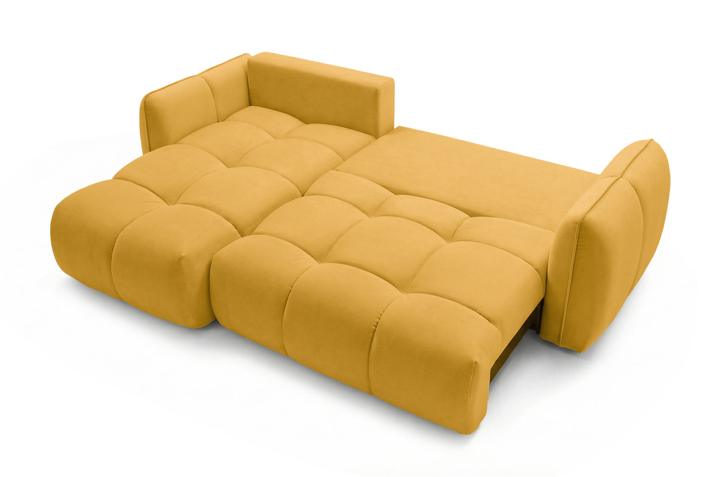 Ecksofa BELVEO mit Schlaffunktion und Bettkasten L-Form Ausrichtung Links Stoff Bluvel 68 Gelb