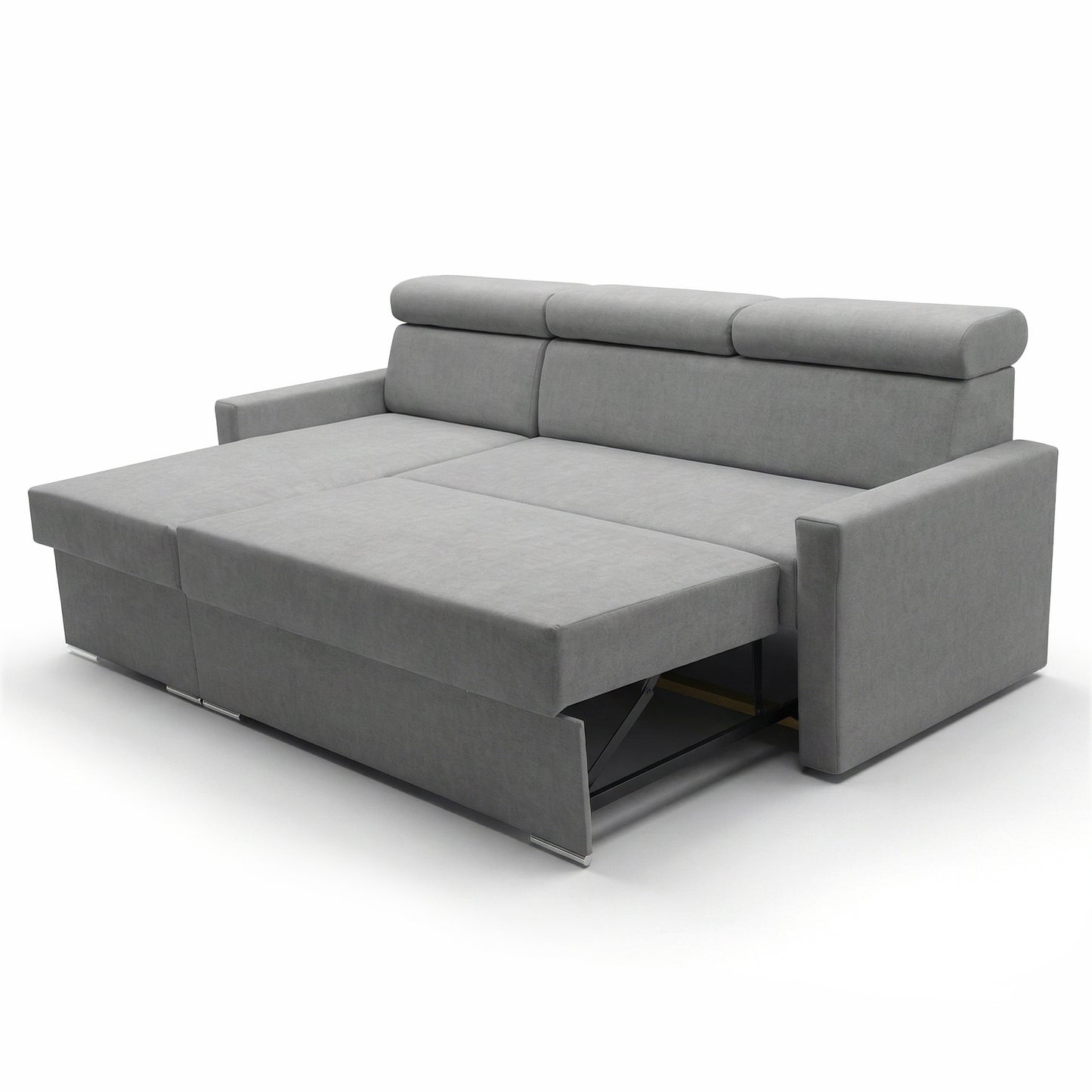 Ecksofa Vega L mit Schlaffunktion & Bettkasten – Samtstoff Best Stahlfarbe – Zero-Wall Design Wandbündig – L-Form Sofa Freistehend