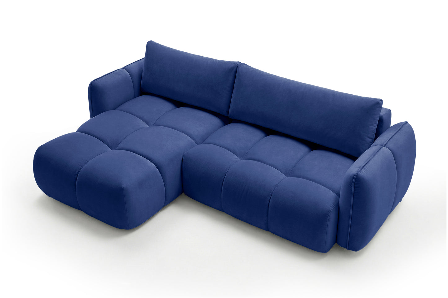Ecksofa BELVEO mit Schlaffunktion und Bettkasten L-Form Ausrichtung Links Stoff Bluvel 86 Dunkelblau