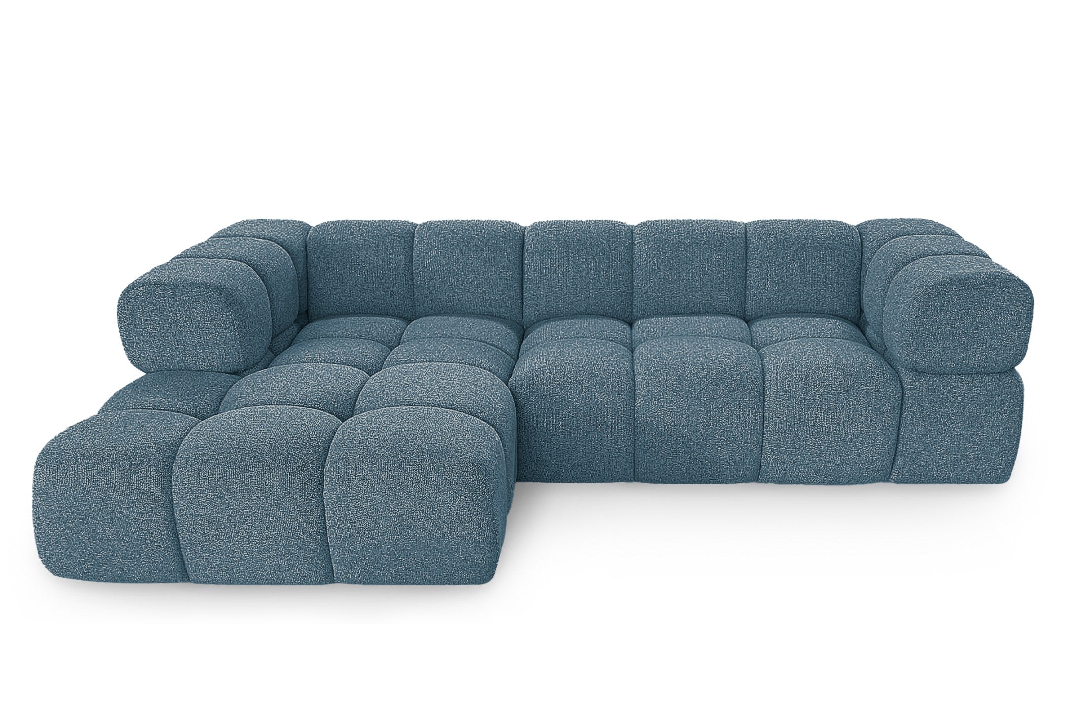 Ecksofa AVERRO 280x150 cm Puente 39  Petrolblau Ottomane Links – Modernes Bubble-Sofa mit weichem Chenille-Strukturstoff