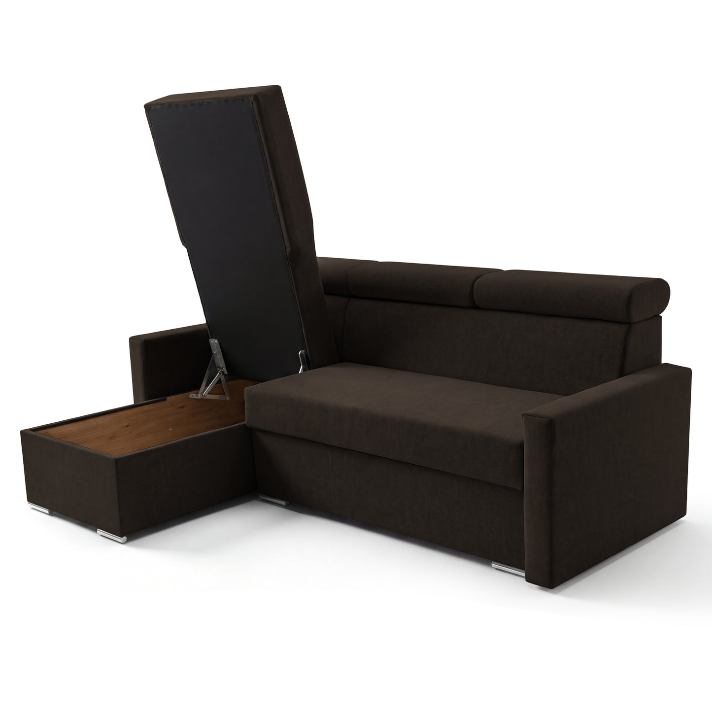 Ecksofa Vega L mit Schlaffunktion & Bettkasten – Samtstoff Best Bronze – Zero-Wall Design Wandbündig – L-Form Sofa Freistehend