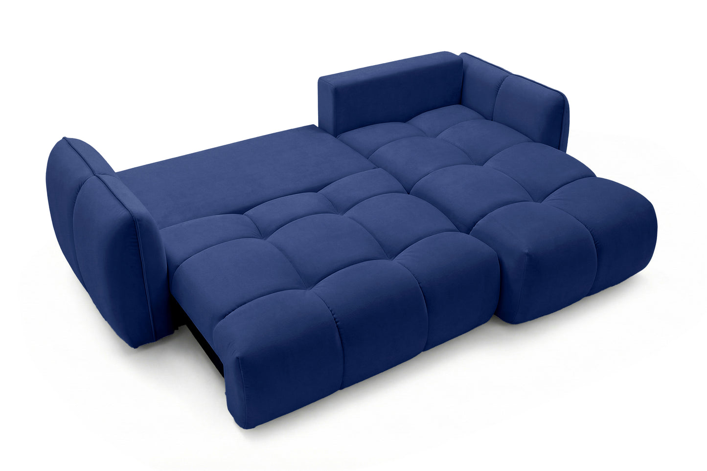 Ecksofa BELVEO mit Schlaffunktion und Bettkasten L-Form Ausrichtung Rechts Stoff Bluvel 86 Dunkelblau