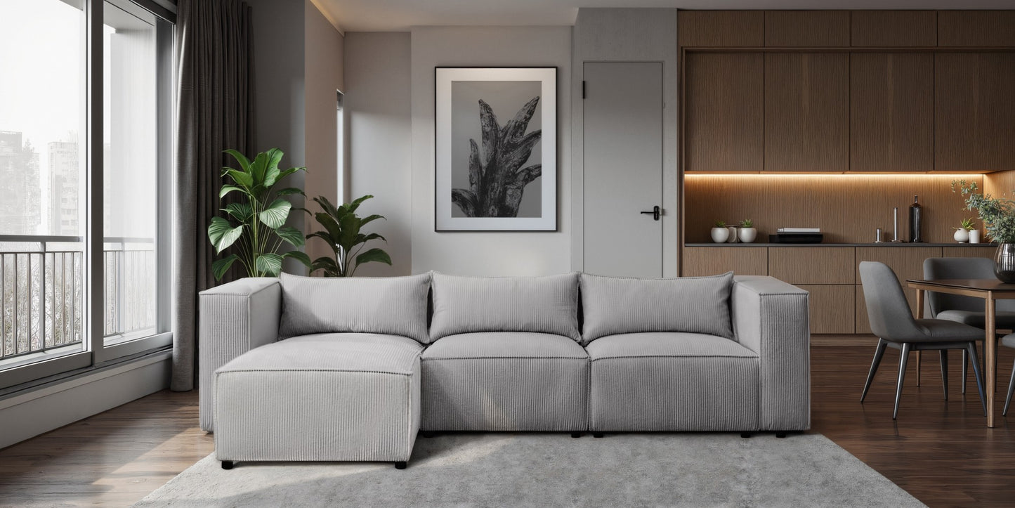 Ecksofa MODULO 290x185 cm Modulsofa Lincoln 86 Grau– Modernes Design mit weichem Breitcord-Stoff