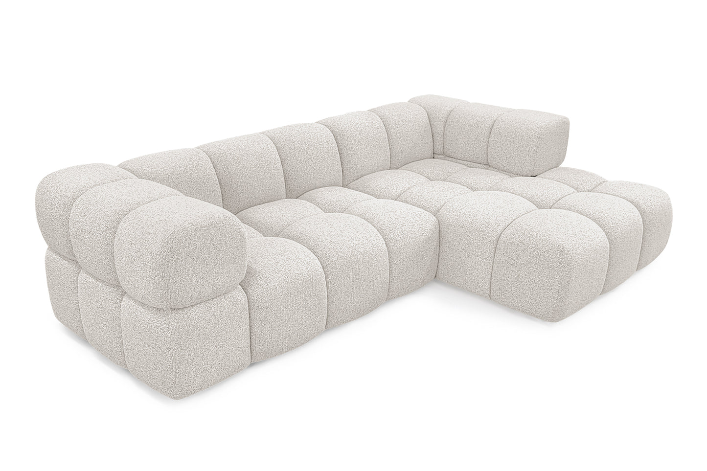 Ecksofa AVERRO 280x150 cm Puente 09 Beigegrau Ottomane RECHTS – Modernes Bubble-Sofa mit weichem Chenille-Strukturstoff