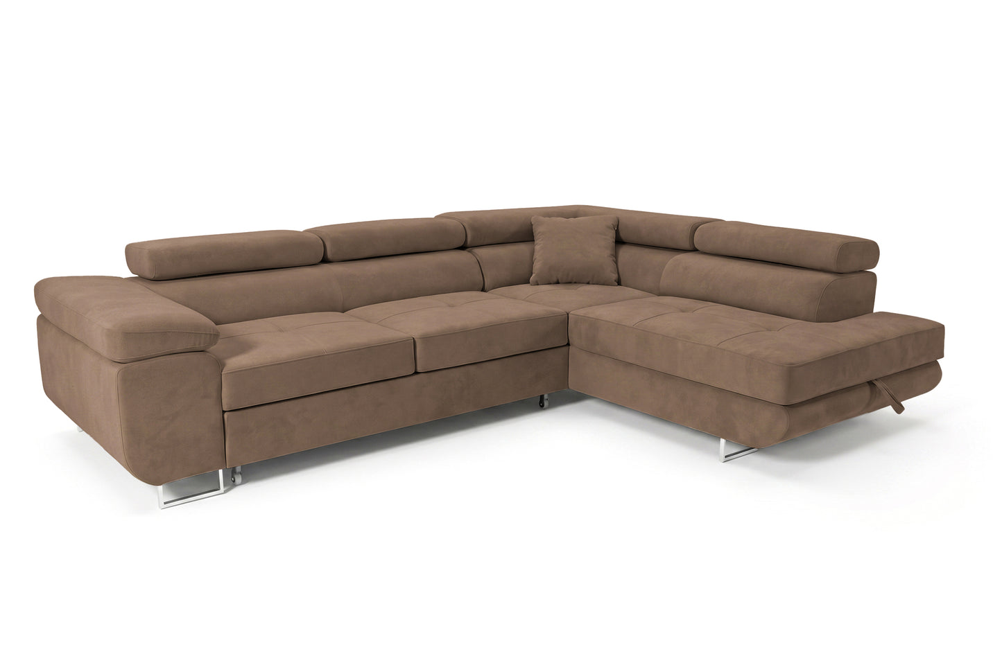 Ecksofa Luca L-Form Braun Stoff Element 05 Rechte Ottomane mit Schlaffunktion & Bettkasten