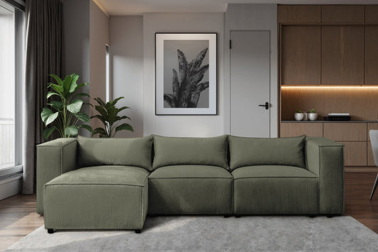 Ecksofa MODULO 290x185 cm Modulsofa Lincoln 37 Grün – Modernes Design mit weichem Breitcord-Stoff