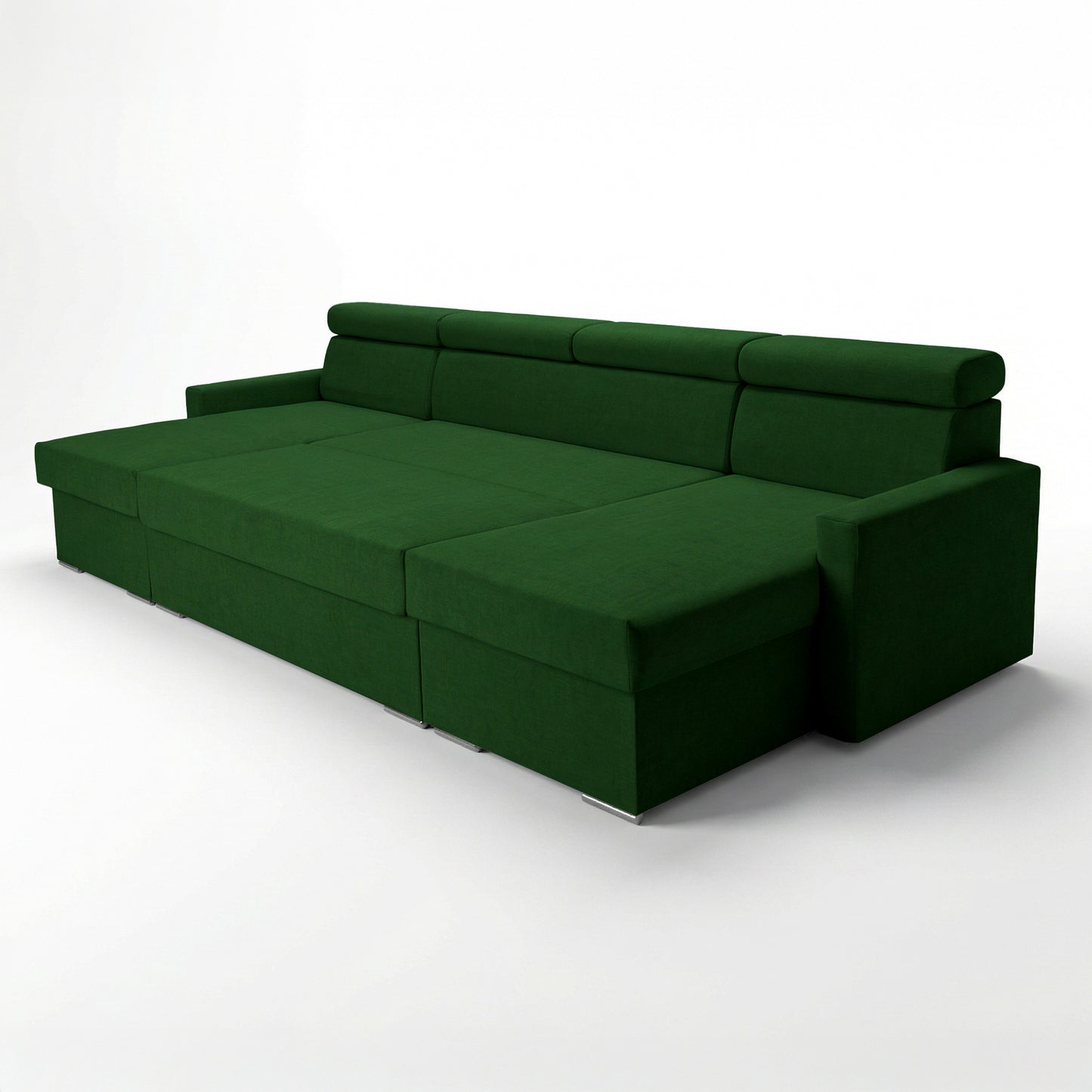 Vega U Ecksofa nach Maß | Breite anpassbar | Schlaffunktion 2 Bettkasten U-Form verstellbare Kopfstützen Samt-Stoff Best 305x151 cm (Flaschengrün)