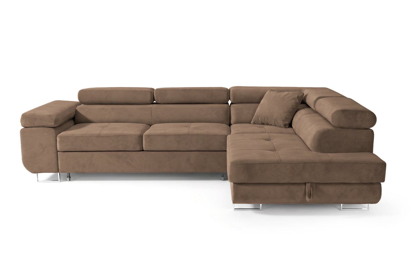 Ecksofa Luca L-Form Braun Stoff Element 05 Rechte Ottomane mit Schlaffunktion & Bettkasten