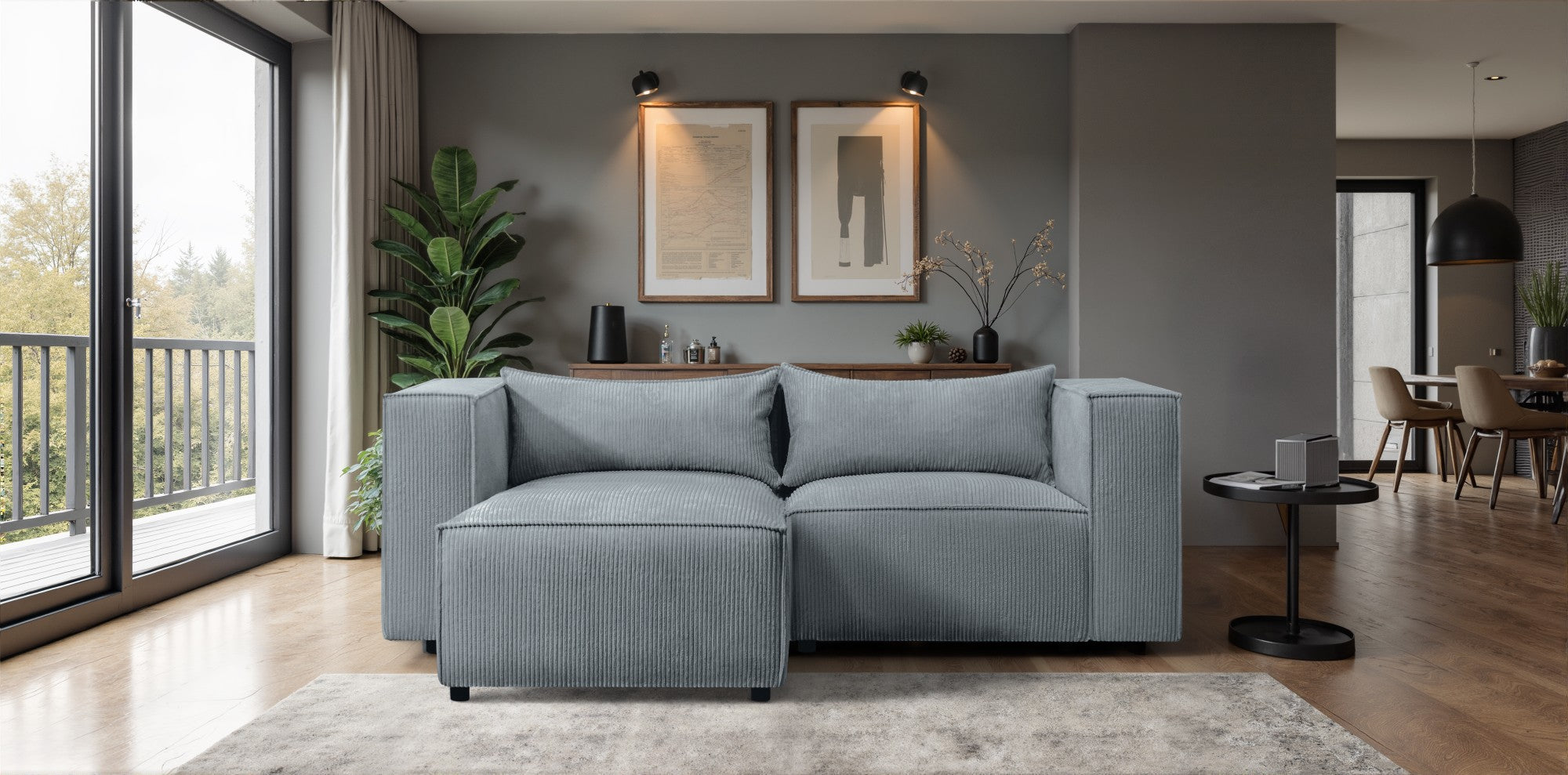 Ecksofa MODULO 210x185 cm Modulsofa Lincoln 85 Graublau – Kompaktes Design mit weichem Breitcord-Stoff