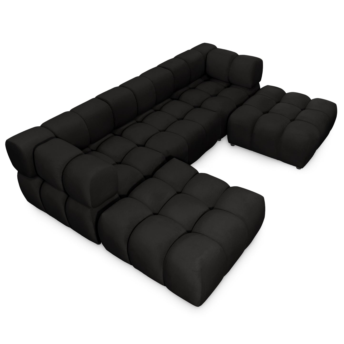 Exklusive Wohnlandschaft Tondo U 192x288 cm – Designer-Sofa Samt Bluvel 19 Schwarz – Modernes Bubble-Design & HR-Schaum Komfort