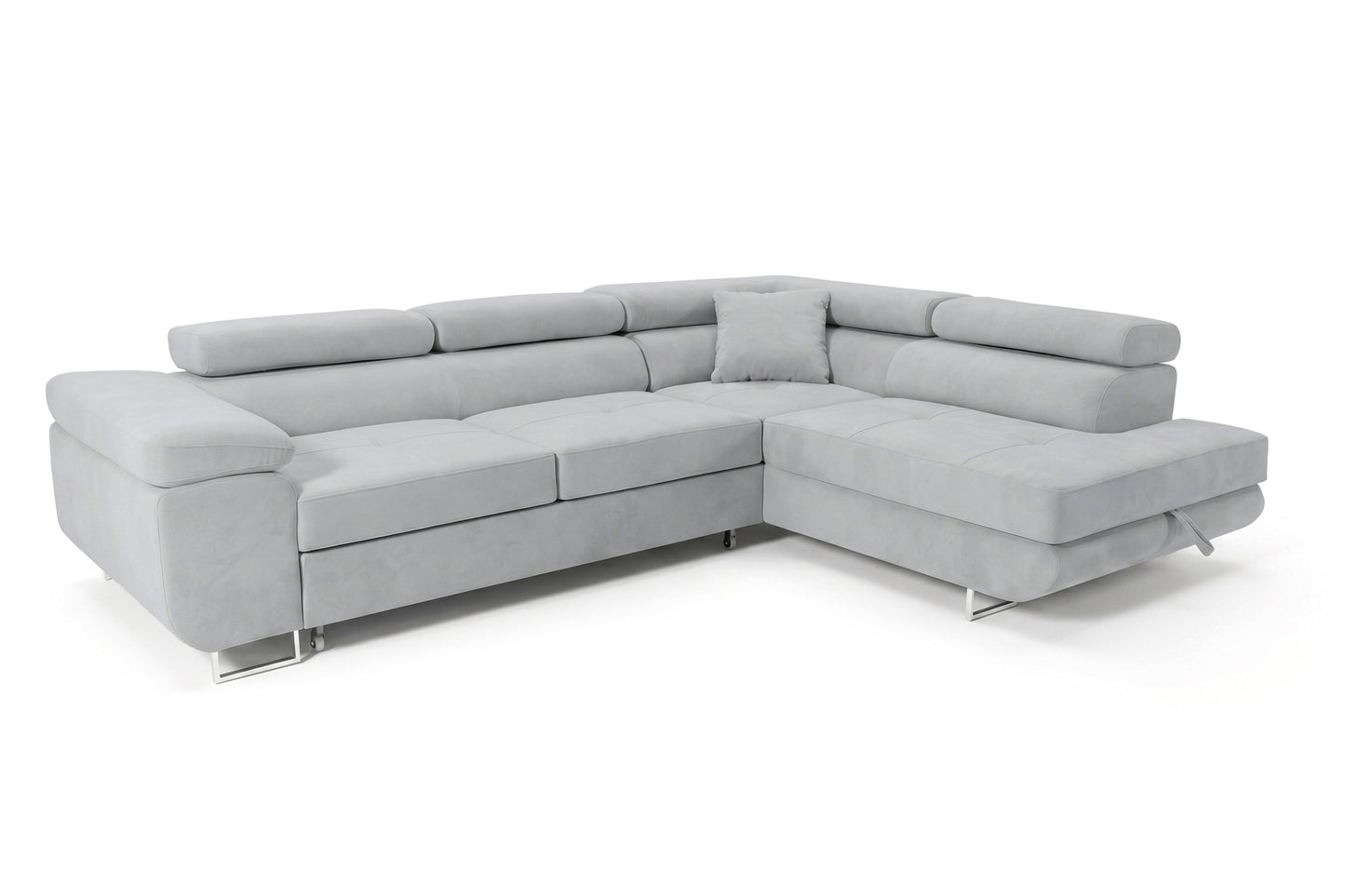 Ecksofa Luca L-Form Hellgrau Stoff Element 24 Rechte Ottomane mit Schlaffunktion & Bettkasten