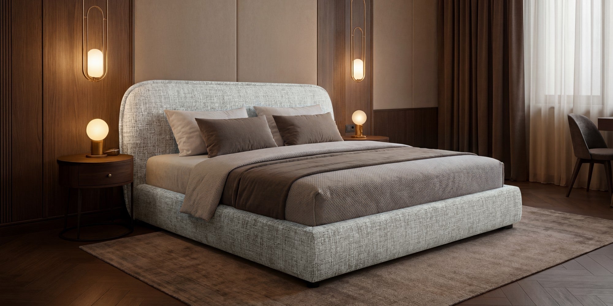 Polsterbett NORDICA 200x200 cm Tracy 04 Creme – Modernes Designbett mit abgerundetem Kopfteil & Lattenrost
