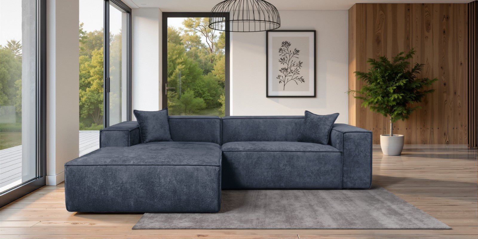 Design Ecksofa Como LC/RC 192x270 cm – Luxus Lounge L-Form Perfect Harmony 77 Marineblau– Strukturstoff Modern & Robust