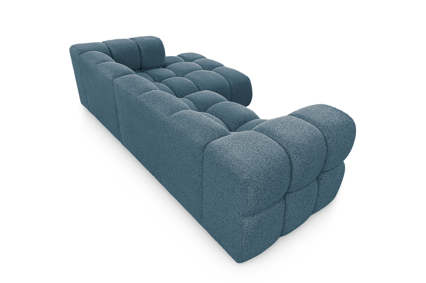Ecksofa AVERRO 280x150 cm Puente 39 Petrolblau Ottomane RECHTS – Modernes Bubble-Sofa mit weichem Chenille-Strukturstoff