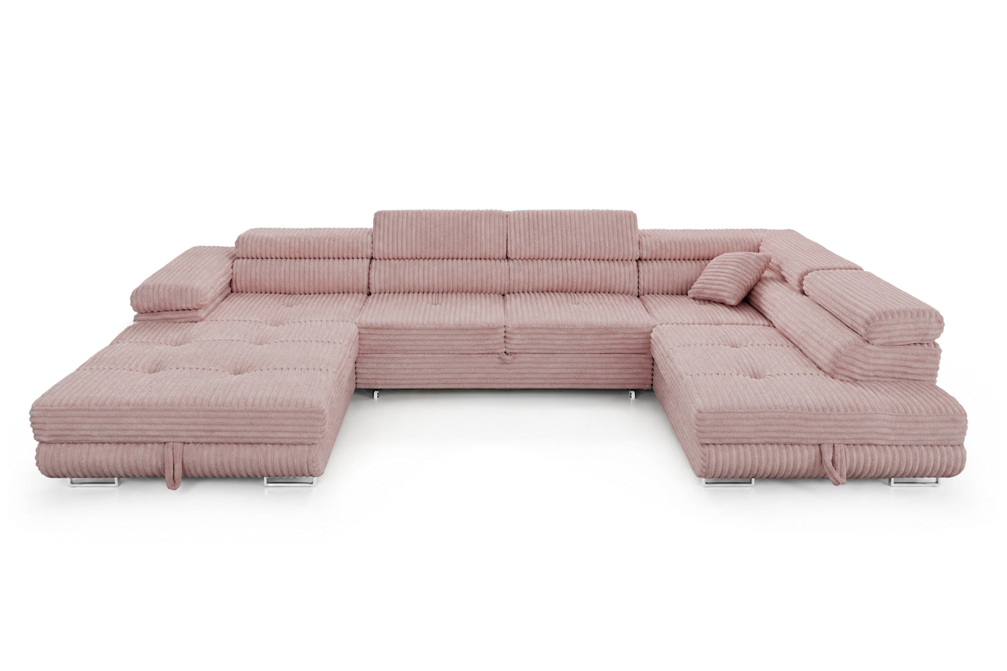 Wohnlandschaft Cordo U XXL U-förmiges Sofa mit Schlaffunktion & 2 Bettkästen – Breitcord Tilia Altrosa – Ottomane Rechts