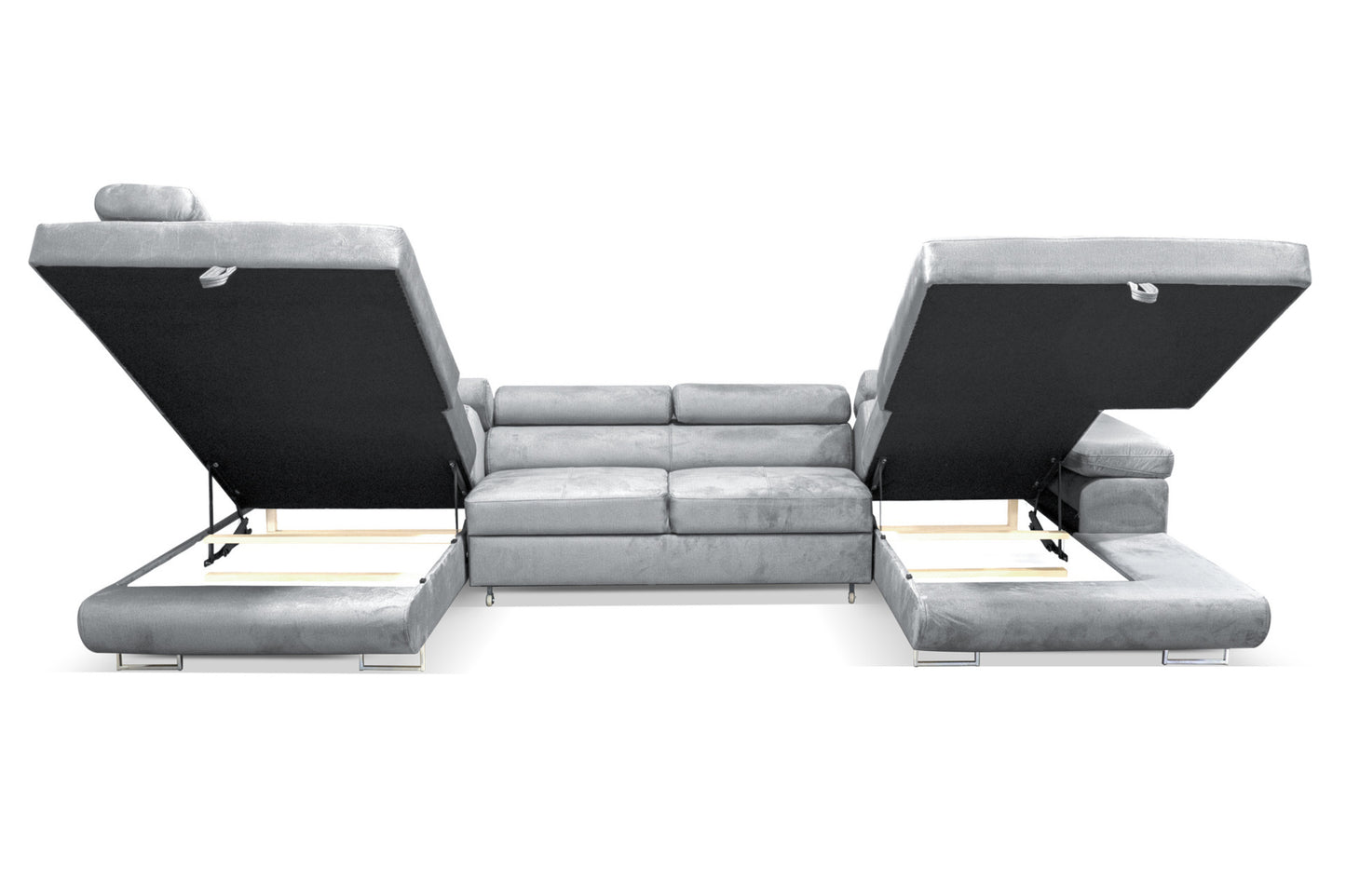 Sofiland Aller XXL U-förmiges Ecksofa, linke Ausrichtung, mit Schlaffunktion, Couchgarnitur mit 2 Bettkästen, Wohnzimmersofa Hellgrau MONOLITH 84, Sofa, Bettsofa, Couch
