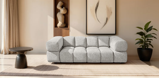 Design 3-Sitzer Sofa AVERRO 240 cm – Puente Beige-Grau 09 – Strukturstoff Premium – HR-Schaum