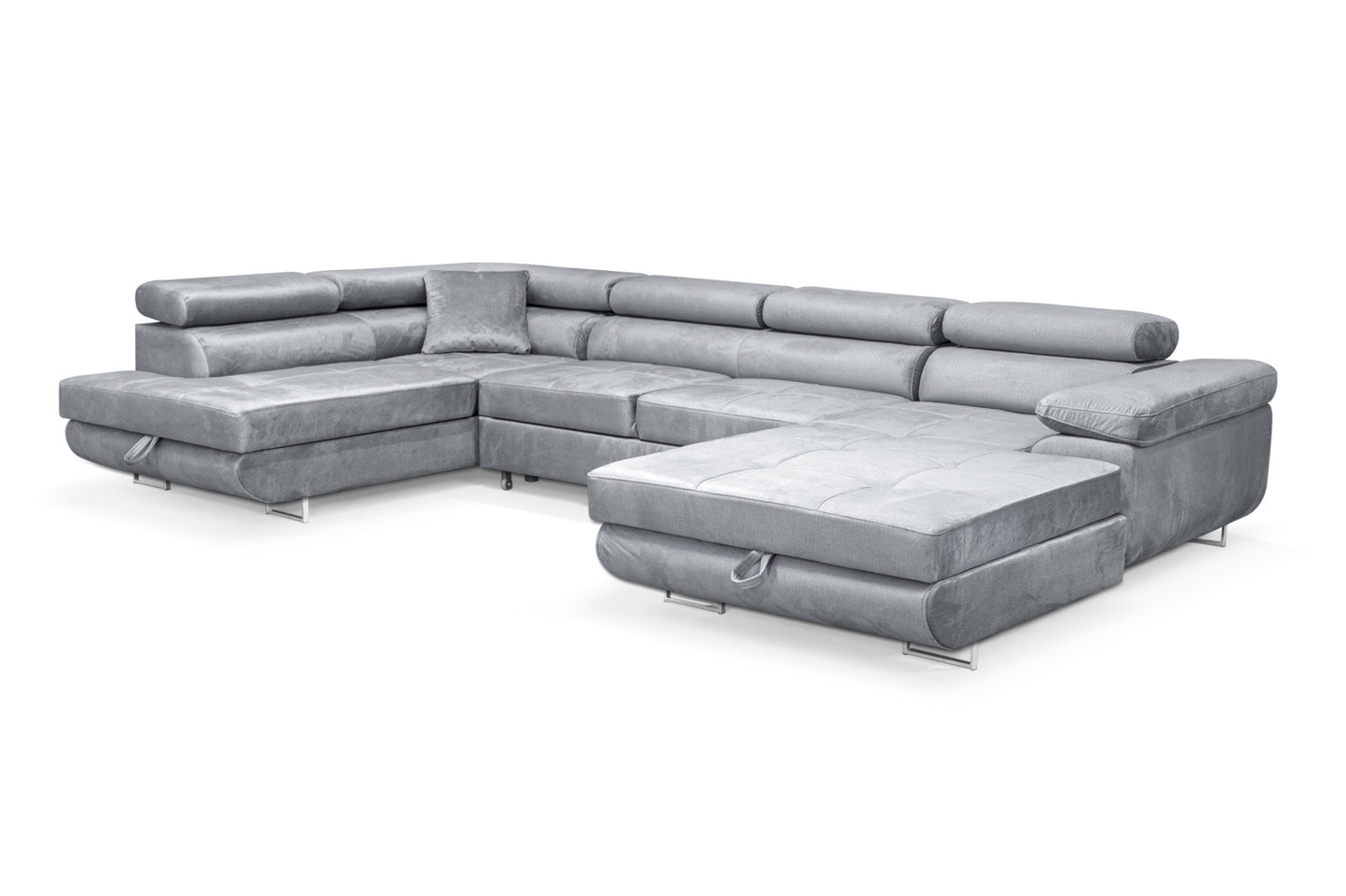 Sofiland Aller XXL U-förmiges Ecksofa, linke Ausrichtung, mit Schlaffunktion, Couchgarnitur mit 2 Bettkästen, Wohnzimmersofa Hellgrau MONOLITH 84, Sofa, Bettsofa, Couch