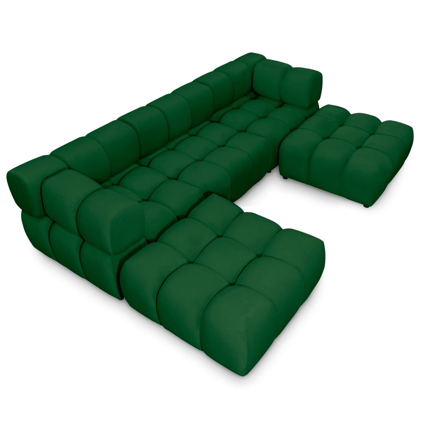 Exklusive Wohnlandschaft Tondo U 192x288 cm – Designer-Sofa Samt Bluvel 78 Dunkelgrün – Modernes Bubble-Design & HR-Schaum Komfort