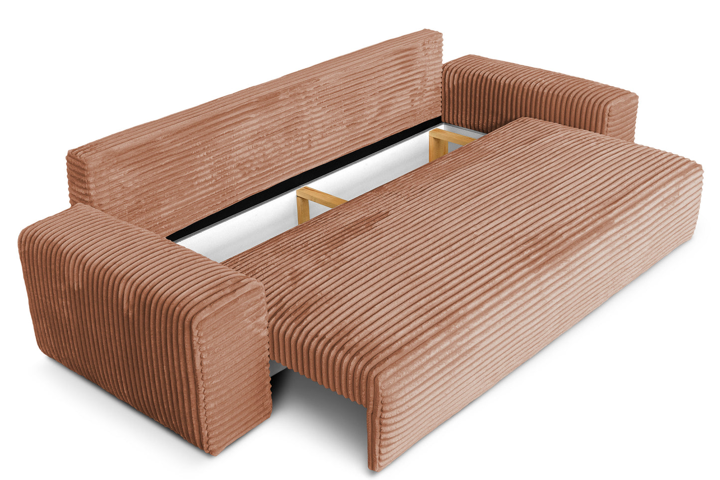 Sofa CORDO von Sofiland – Schlafsofa mit Bettkasten, Cord-Sofa 265x105 cm, Hellbraun 56