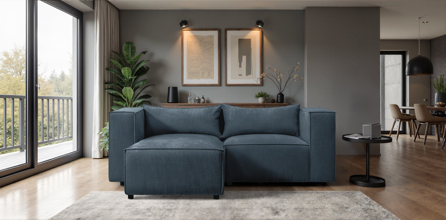 Ecksofa MODULO 210x185 cm Modulsofa Lincoln 77 Blau– Kompaktes Design mit weichem Breitcord-Stoff