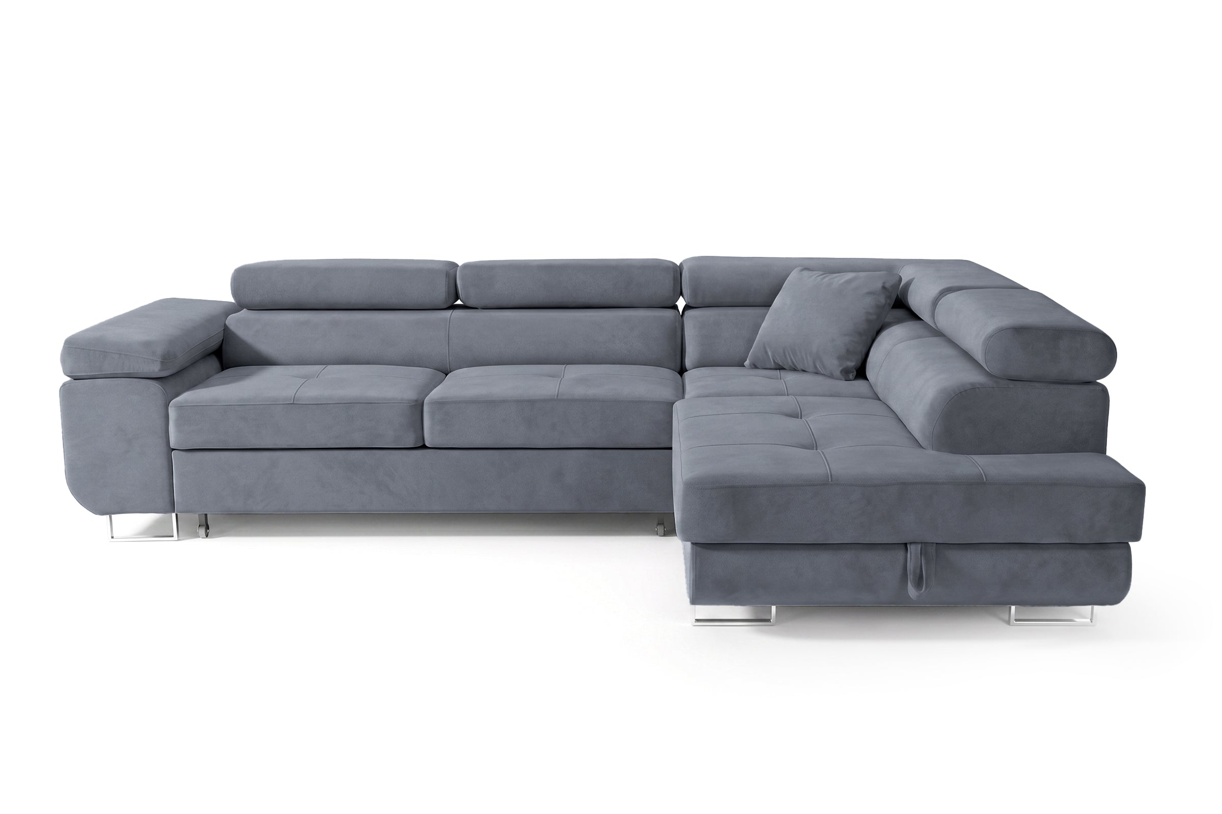 Ecksofa Luca L-Form Grau Stoff Element 23 rechte Ottomane mit Schlaffunktion & Bettkasten