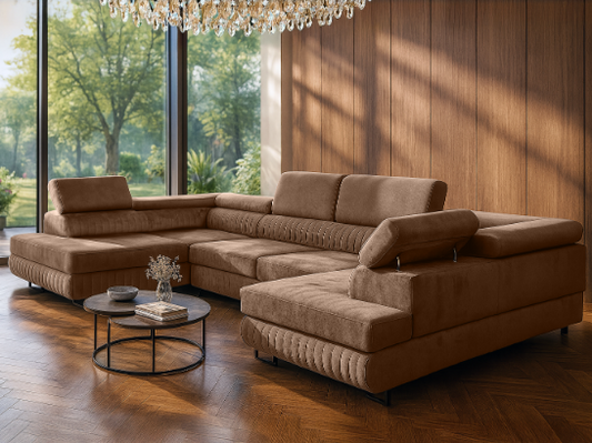 U-förmiges Schlafsofa Magnum Braun 345x202 cm – Flexibles Design ohne feste Seite